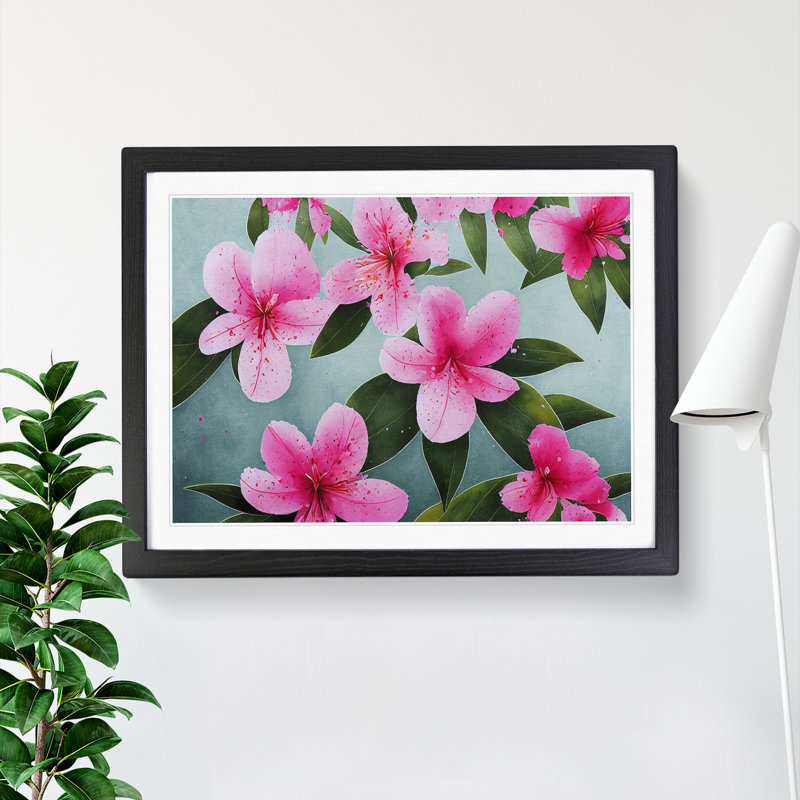 Rhododendron Flowers Splashed - Single Picture Frame Print, Black Framed, 25cm H x 34cm W x 2cm D