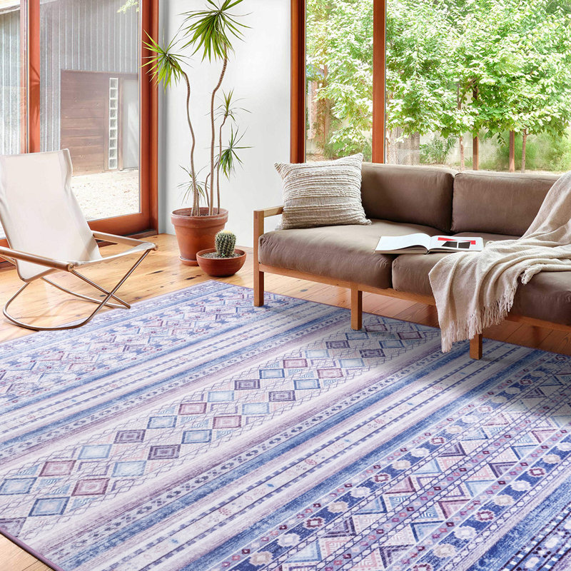 Wymond  Machine Washable Moroccan Area Rug Aztec Geometric Carpet With Non-Slip Backing, Rectangle 4' x 6'