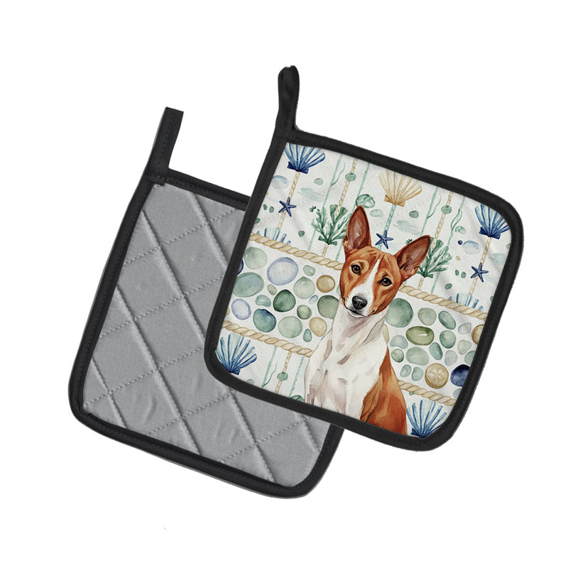 Paire de poignées en verre rouge et blanc Basenji