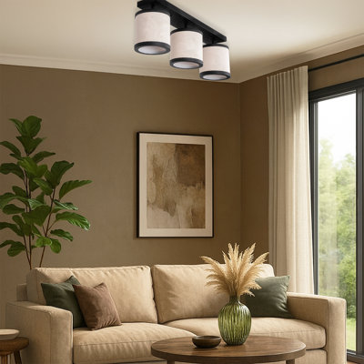 3 Lights Metal Body Fabric Cap Cylinder Semi Flush Mount