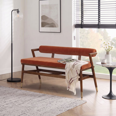 Banc rembourré Freida Velvet de 44,5 po de large, entièrement assemblé, avec dossier