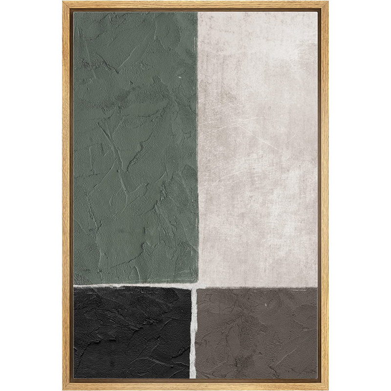 Minimal Landscape Mid-Century Dark Grey Black Grock Color Blocks - Floater Frame Print, H 36 po x l 24 po x P 1,5 po