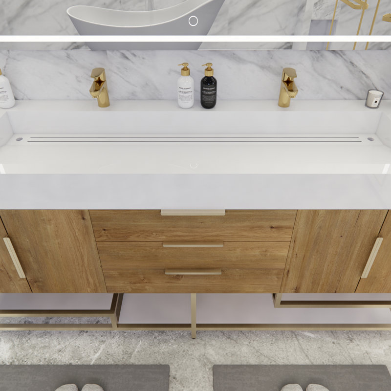 Ensemble de meuble-lavabo double 72 po Glasgow, Blanc lustré, Chêne