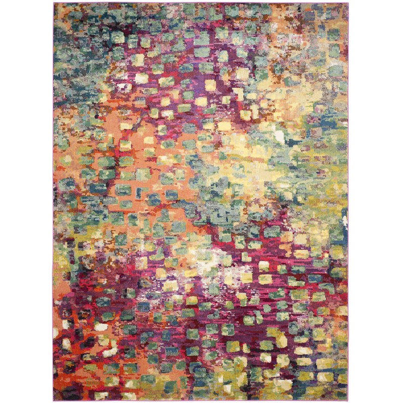 Isabea Abstract Pink/Green/Yellow Area Rug, Rectangle 3' x 5'