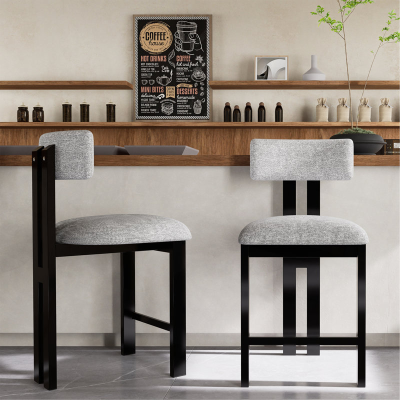 26.5'' Stylish Round Stools With Low Back - Comfortable Upholstered Seat & For Kitchen & Dining, Black/Grey