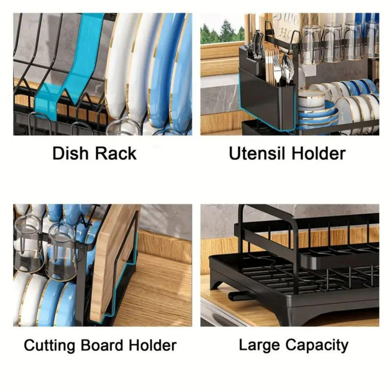 Rustproof 2-Tier Dish Rack With Drainboard