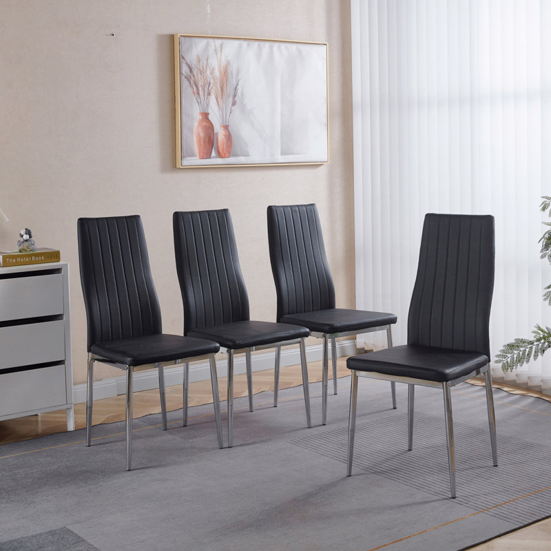 Ensemble de 4 chaises, pieds chromés, Noir