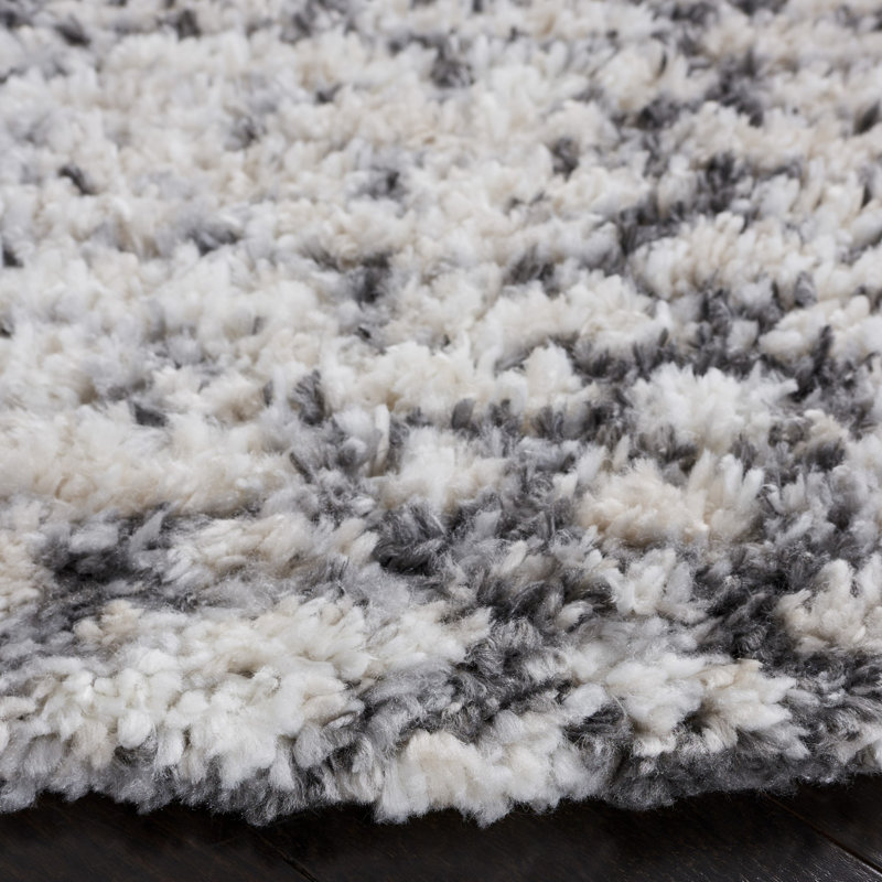 Tapis gris / ivoire à motif abstrait Mena, Rond 6 pi 7 po