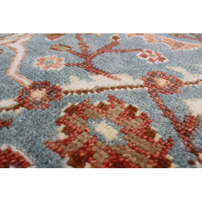 Hand Knotted Blue Persian Area Rug | Handmade Traditional Floral Wool Rug | Turkish Transitional Decor for Living Room & Bedroom