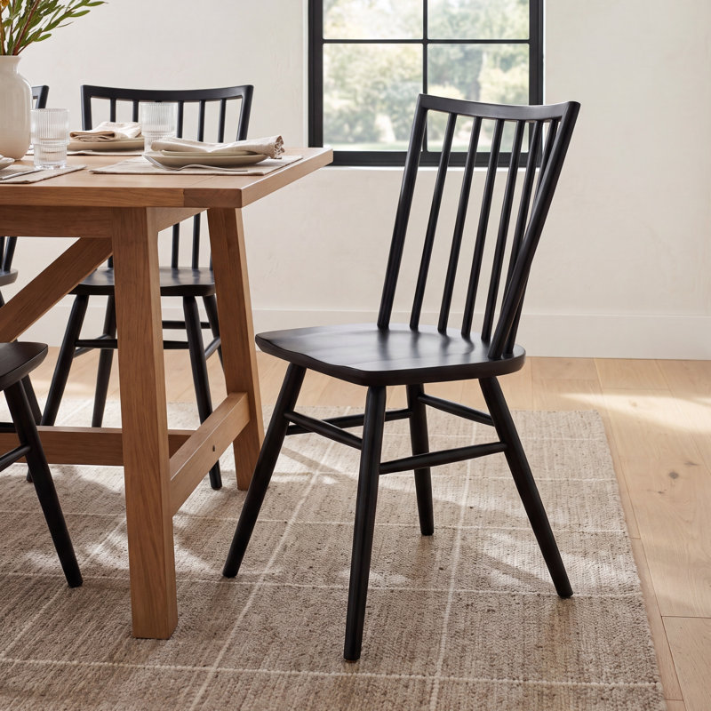 Shania Solid Wood Slat Back Dining Chair, Black