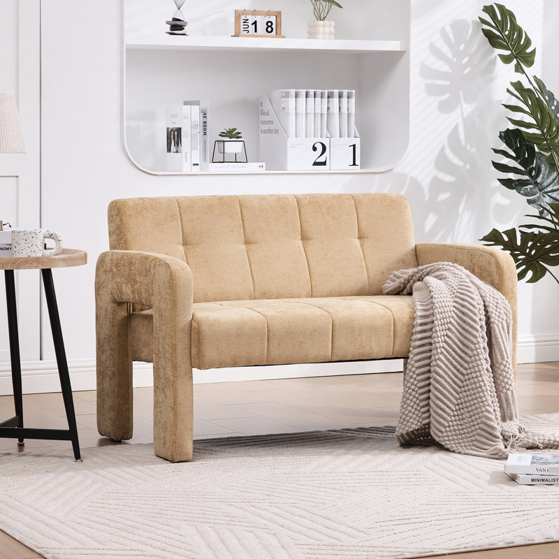 Fauteuil nordique moderne en chenille jaune avec accoudoirs doubles pour balcon de chambre à coucher et de salon