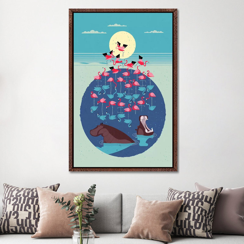 Flamingo Lake by Dieter Braun - Print on Canvas, 152.5 cm H x 101.5 cm W, Classic Brown Wood Framed