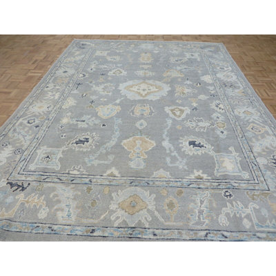 Tapis unique en laine noué à la main gris de 7 pi 11 po x 10 pi 3 po Hurst
