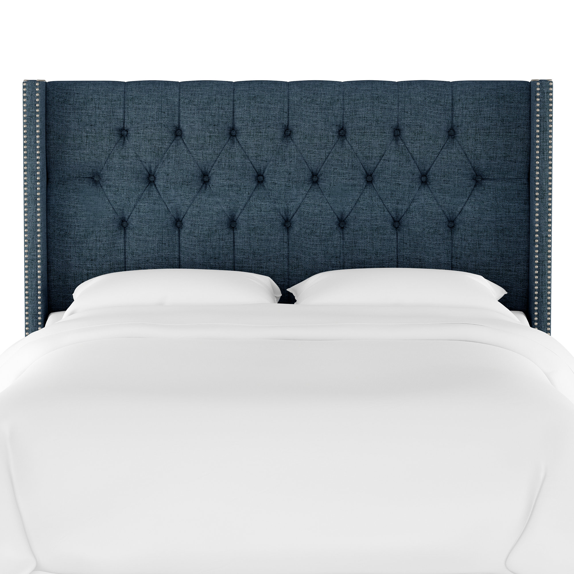 Knighten Upholstered Headboard, King, Zuma Navy Textured Linen