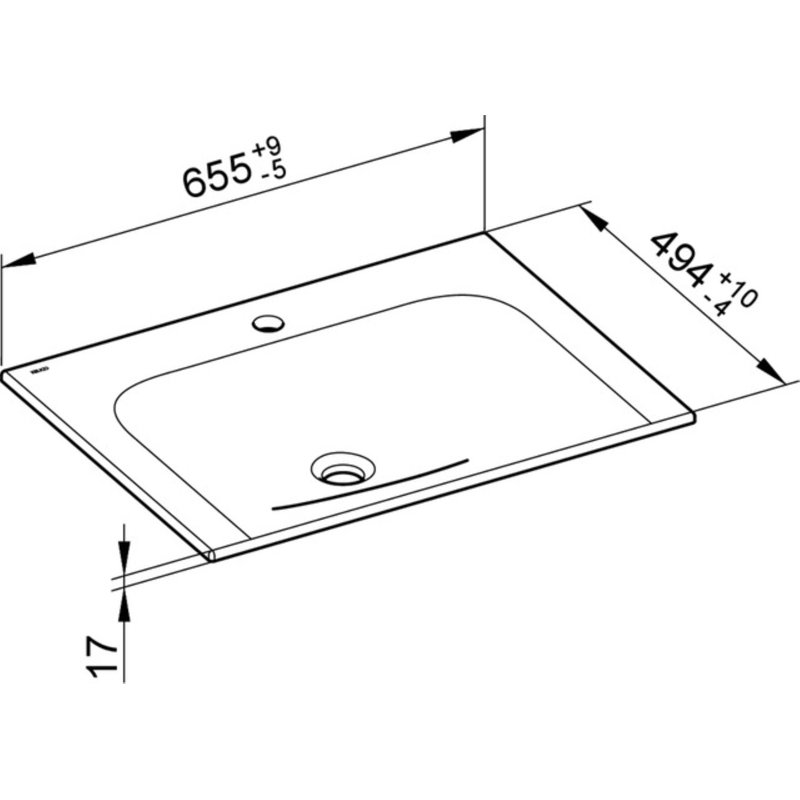 Keuco 49.4mm W White Ceramic Rectangular Sink, 65 x 49 x 2 mm