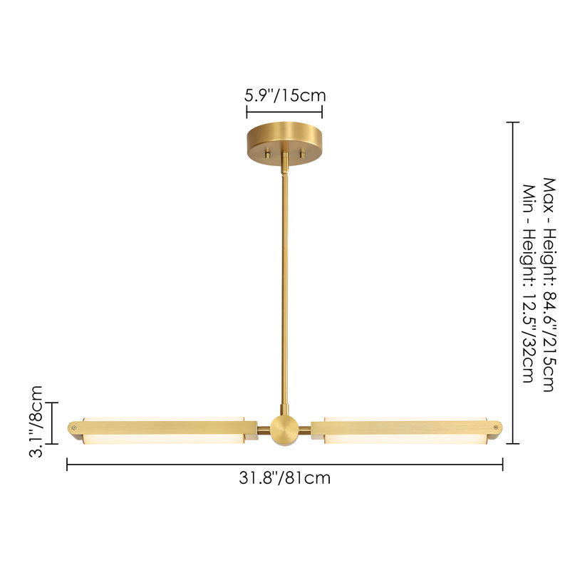 Zuno 1 - Light Minimalist LED Kitchen Island Linear Pendant, Brushed Gold