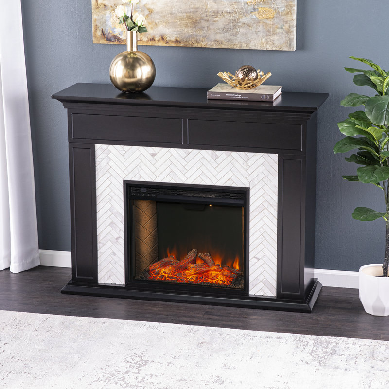 Marble Tiled Smart Fireplace Black