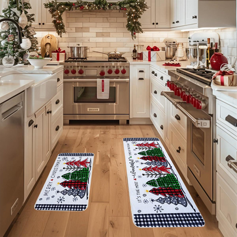  Ensemble de 2 tapis de cuisine de Noël pour tapis de sol antidérapant Merry Christmas Kitchen Decor, B