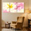 Oiseaux, oiseaux jaunes, fleurs roses, ensemble de 3 impressions sur toile-1790492131