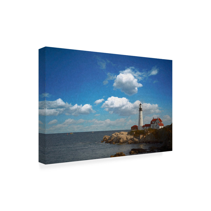 Art mural sur toile tendue - "Neddick Light house in Maine Color" de Jon Evan pour décoration de salon, de chambre à coucher ou de bureau - 30 x 47
