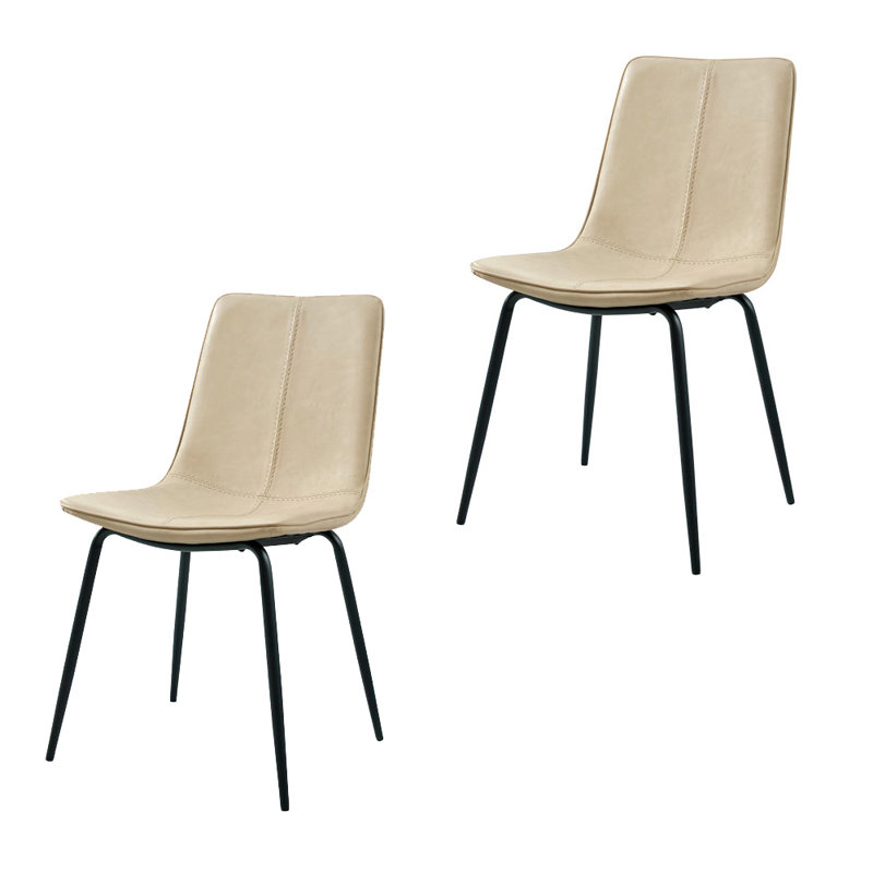 24'' H Genuine Leather Upholstered Side Chair, Beige, 2