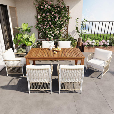 Patio 7 Pcs Wooden Dining Table Set