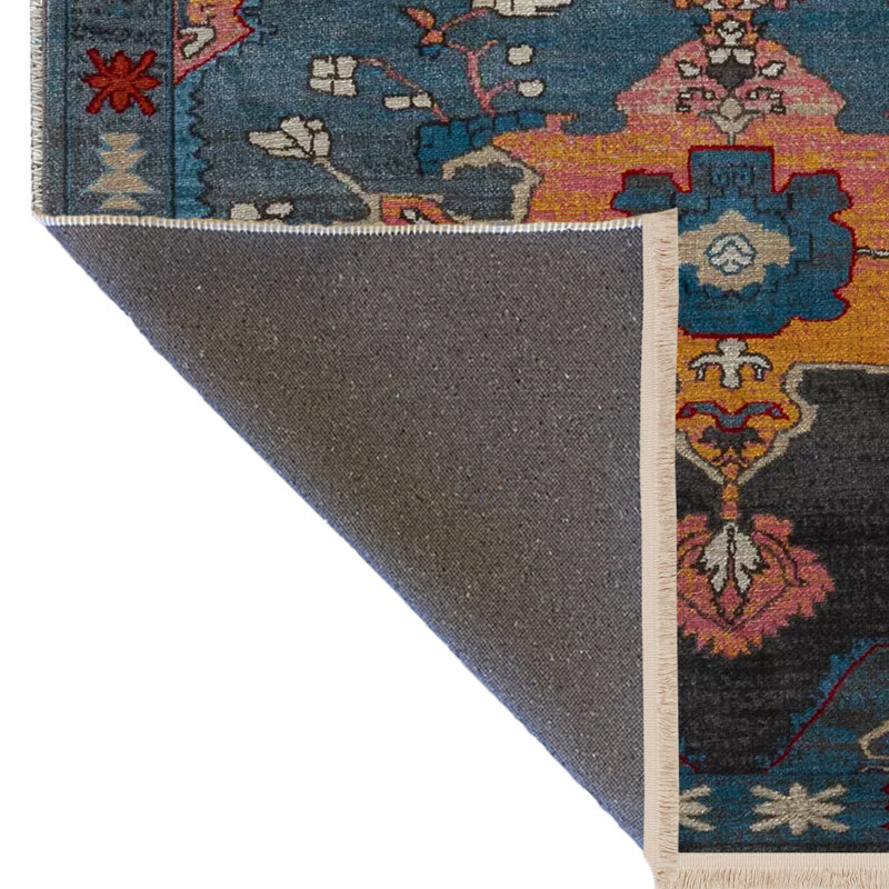 Tapis décoratif multicolore à motif de franges, Rectangle 3 pi 11,24 po x 5 pi 10,87 po