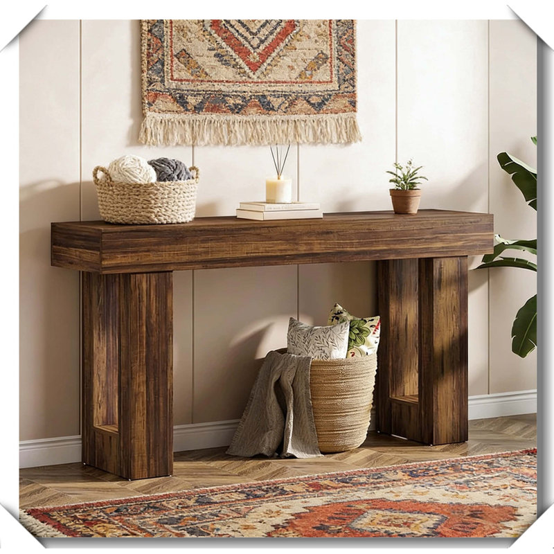 Country Style Wooden Table Chic Versatile Multi Purpose, Rustic Brown