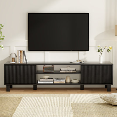 Meuble télé moderne pour téléviseur de 70 po ou moins, grande console multimédia avec rangement et tablettes ouvertes, centre de divertissement élégant pour le salon