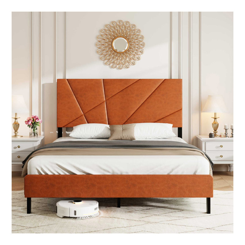 Cadre de lit grand format en métal, lit plateforme carré avec rangement sous le lit, aucun matelas à ressorts requis, brun rétro
