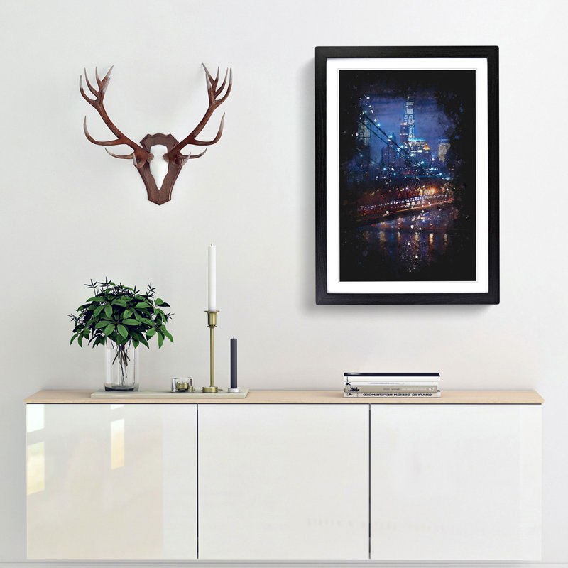 View Of New York City - Single Picture Frame Painting on MDF, 45cm H x 33cm W x 2cm D, Black Framed