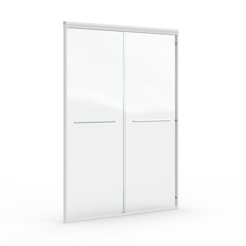 Double Sliding Shower Door, Semi-Frameless Bypass Bathroom Sliding Door With 1/4" (6Mm) Tempered Glass For Walk-In Shower, White