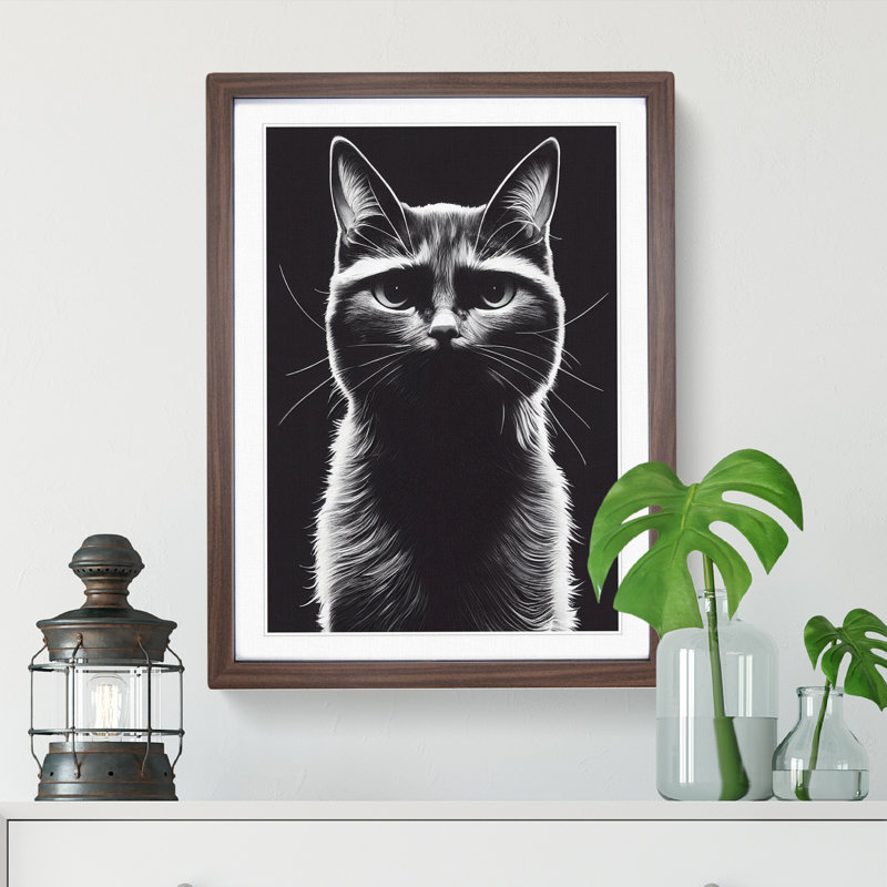 Striking Cat - Framed Print, 64cm H x 46cm W x 2cm D, Walnut Framed
