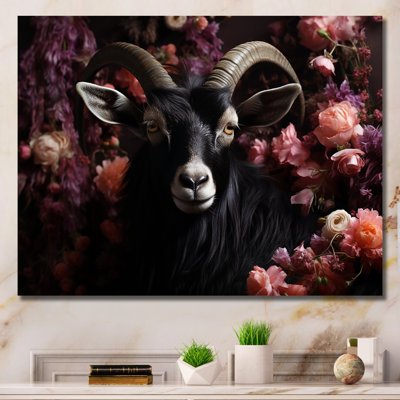 Portrait de chèvre noir et rose - art mural animal de chèvre