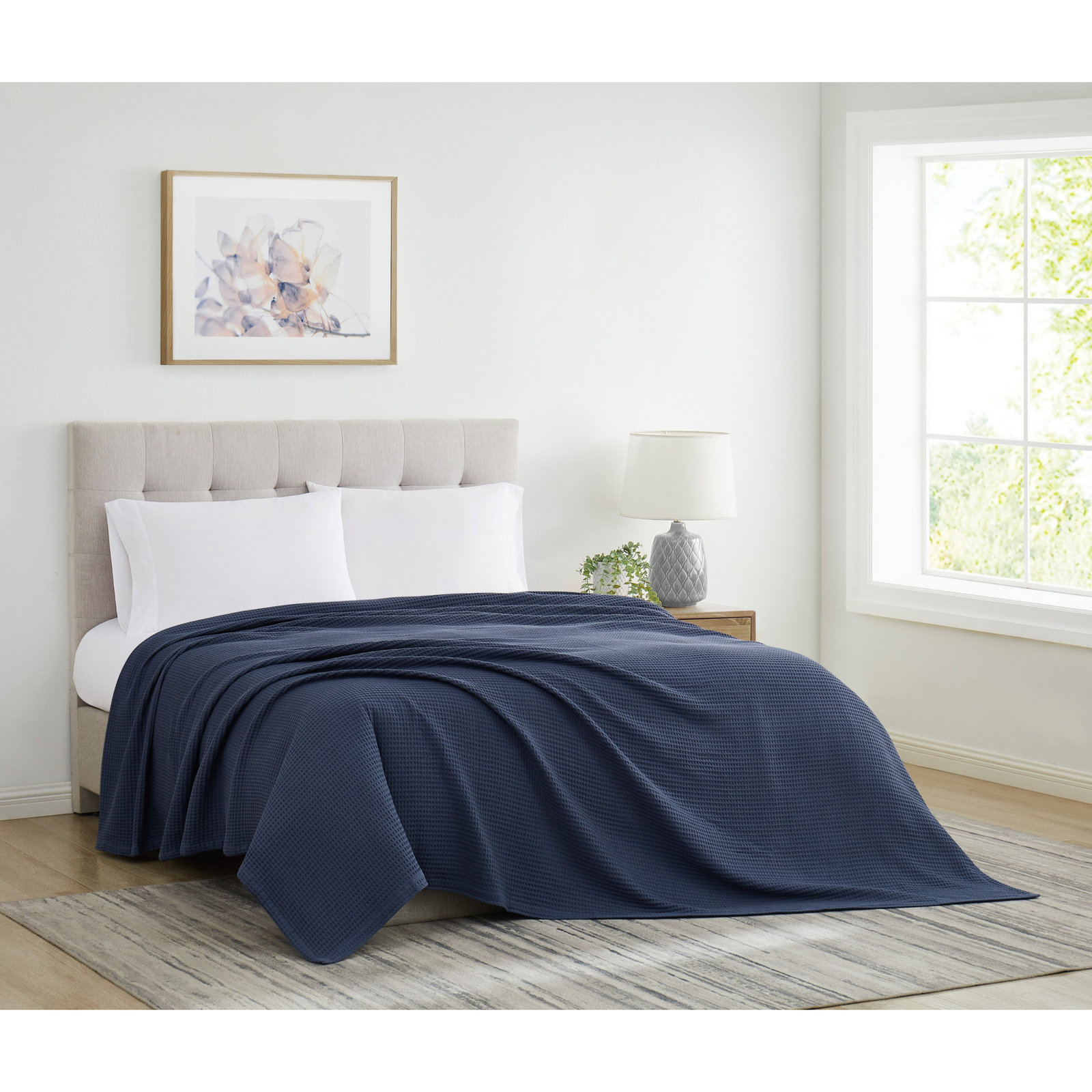 Cotton Throw Blanket, Blue, King