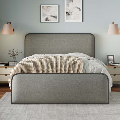 Metal Bed Frame with Upholstered Headboard