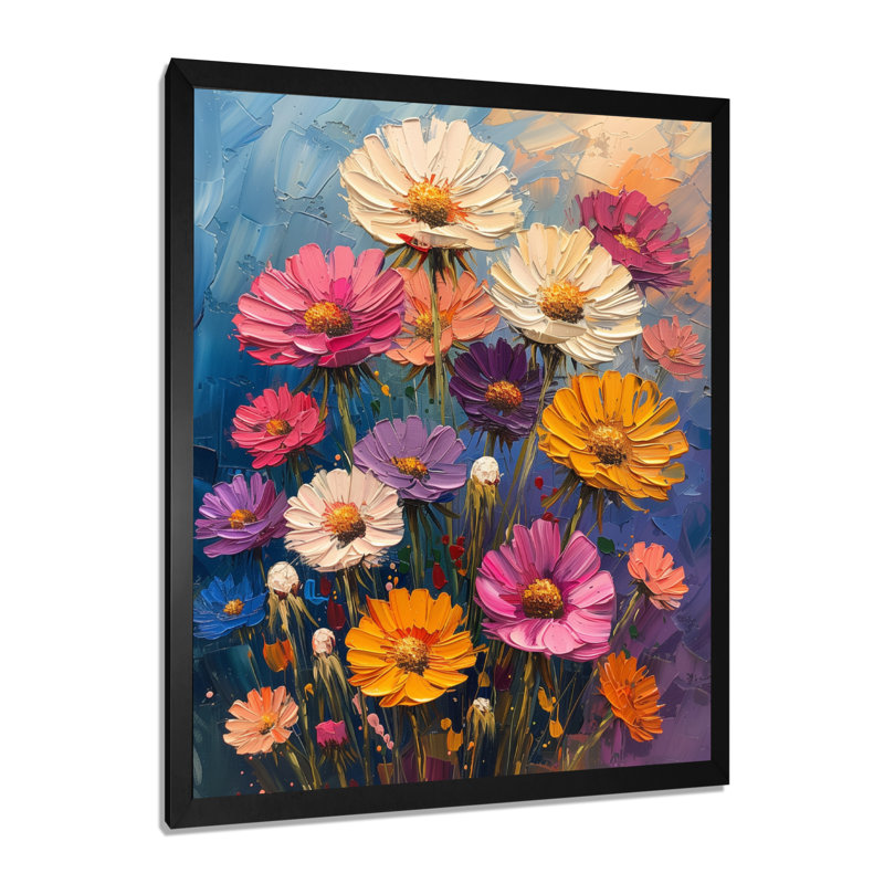 Collage de fleurs de pissenlit blanc et mauve blanc II, H 24 po x l 32 po, Cadre simple noir