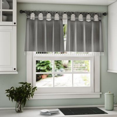 Cantonnière légère à passants doublée en fausse soie unie 50 x 26 po avec perles de couleur gris anthracite Karlita