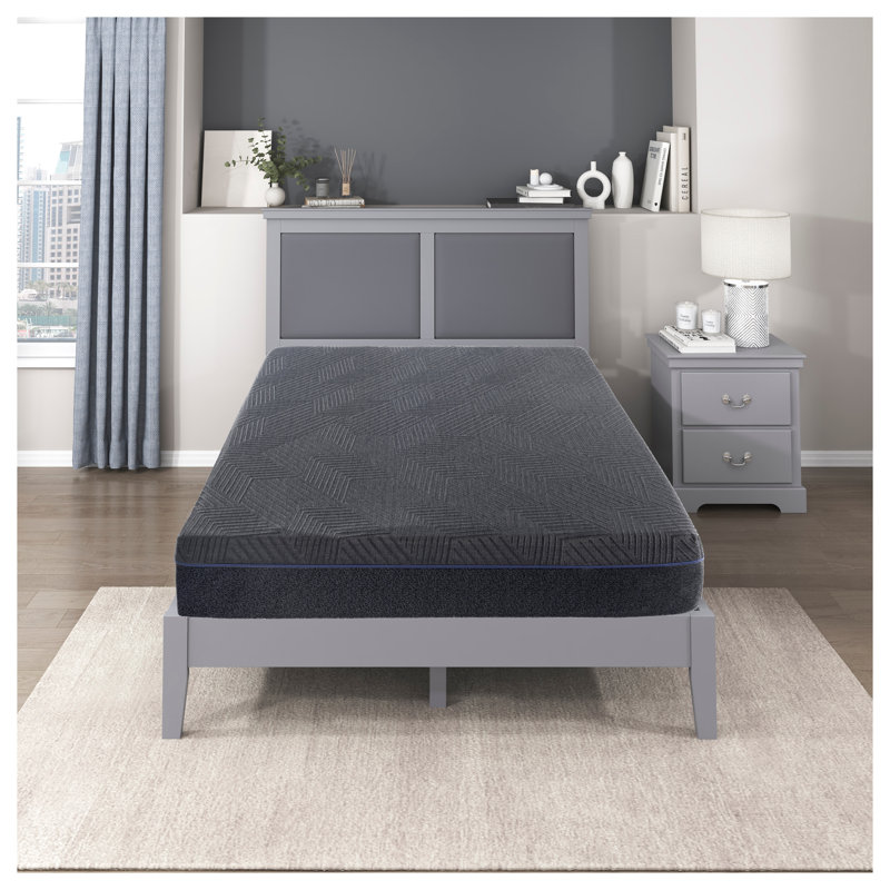 Matelas grand 11 pouces, mousse viscoélastique infusée de gel vert pour un confort rafraîchissant, matelas dans une boîte avec housse en tissu gris foncé