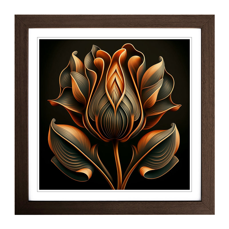 Tulip Flower Art Deco - Single Picture Frame Print on Wood, Walnut