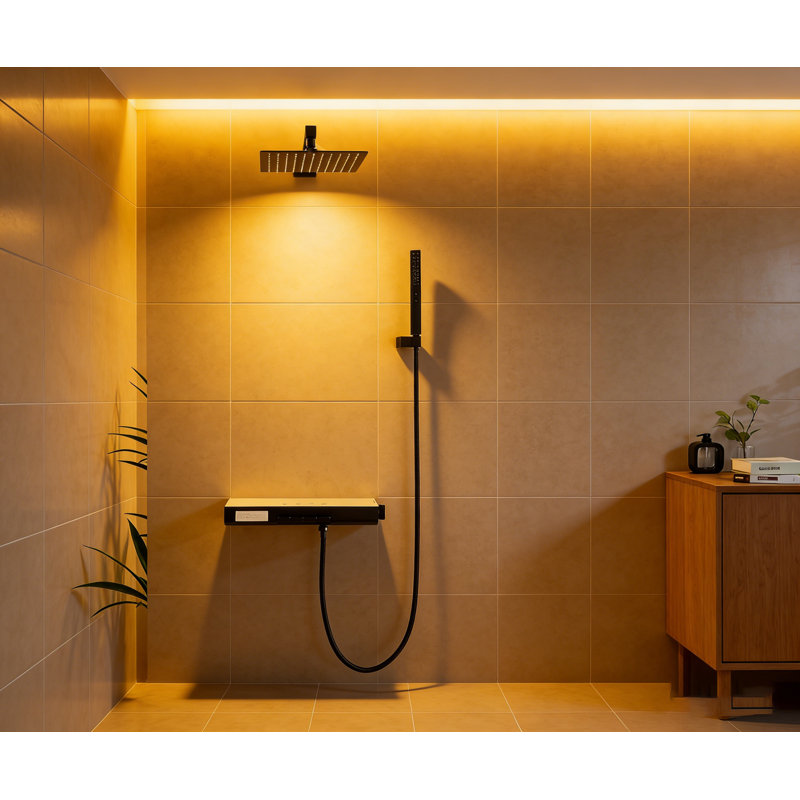Ensemble de mélangeur de système de douche en laiton, pluie carrée 8-10 po et noir mat, Noir mat