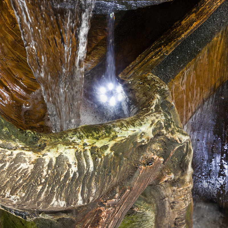 Fiberglass and Resin Tiered Woodcut Fountain, 12" H x 5" W x 8" D