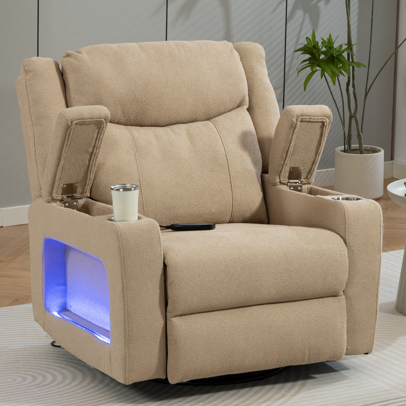 Power Swivel Rocker Recliner With Adjustable Headrest, Nursery Chair With Massage And Heat, Usb A&c Ports, Armrest Storage, Ambient Light