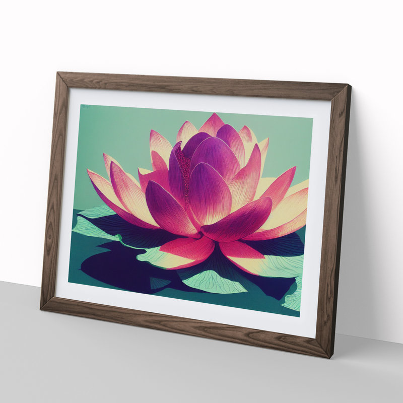 Flowing Lotus Flower - Framed Print, 46cm H x 64cm W x 2cm D, Walnut