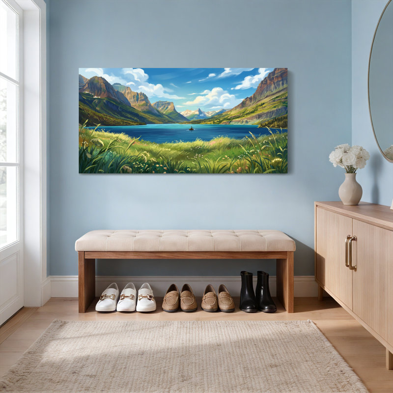 «Mountain Lake Landscape», reproduction d'art sur toile tendue sur toile, H 16 po x l 32 po