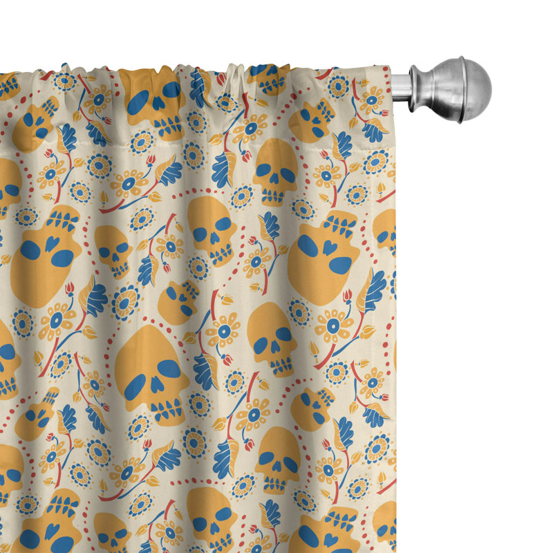 Skull Floral Semi-Sheer Rod Pocket Curtain Panels, 28" x 63"