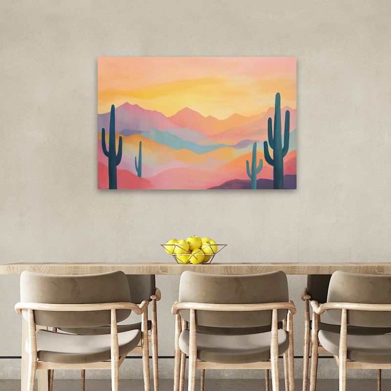 Montagnes du lever du soleil - Cactus désertique contemporain, H 36 po x l 24 po