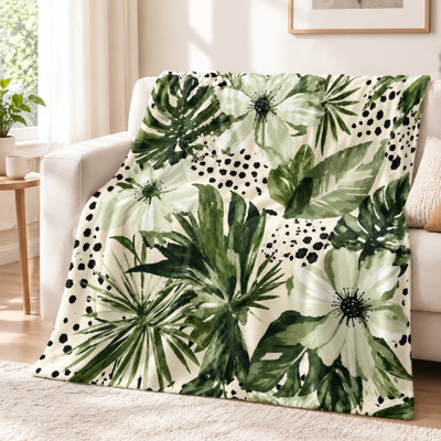 1Pcs Tropical Leaf Floral Print Flannel Blanket – Single-Sided;Warm and CozyMachine WashableIdeal for Home Sofa BedAvailable in Various SizesPerfect Travel CampingArtistic Gift. Bedding and sofa items