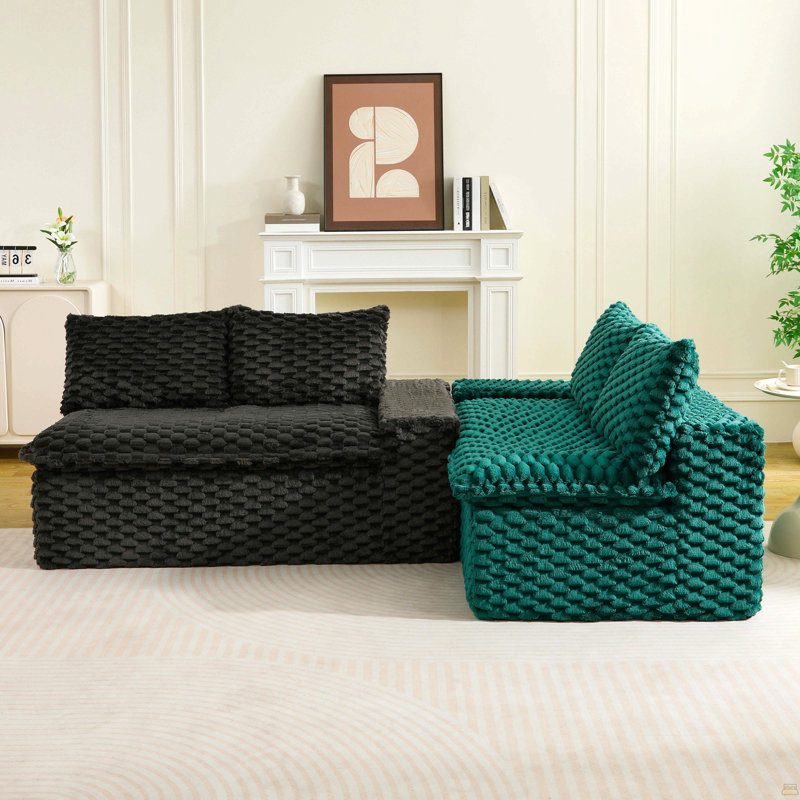 Canapé multifonctionnel en velours Turtle, Noir/vert