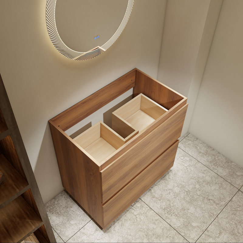 30" Contemporary Bathroom Vanity Base with Drawers, Brown